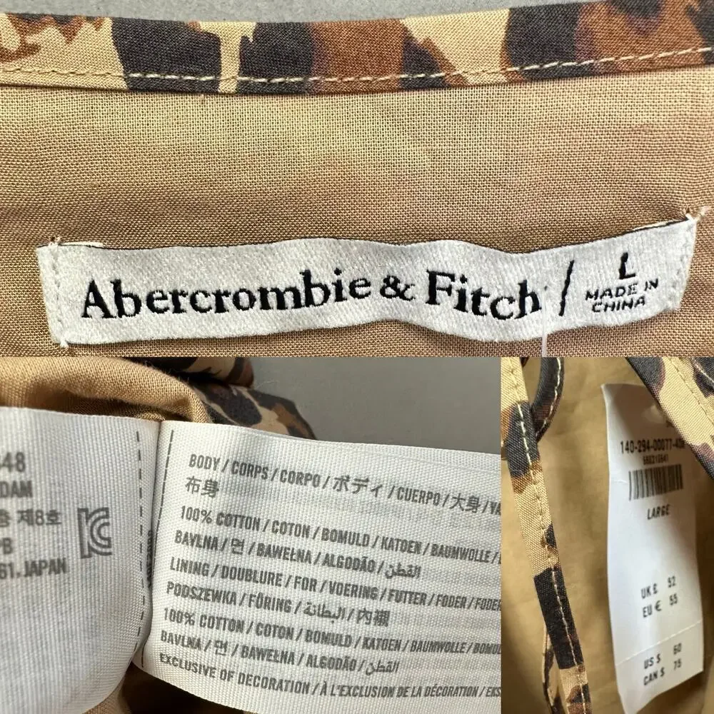 Abercrombie‎ & Fitch Short-Sleeve Tie-Front Top Leopard Print Size Large NWT